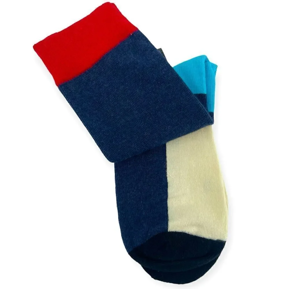 Men’s Red Blue White Colorblock Novelty Casual Dress Cotton Crew Socks One Size